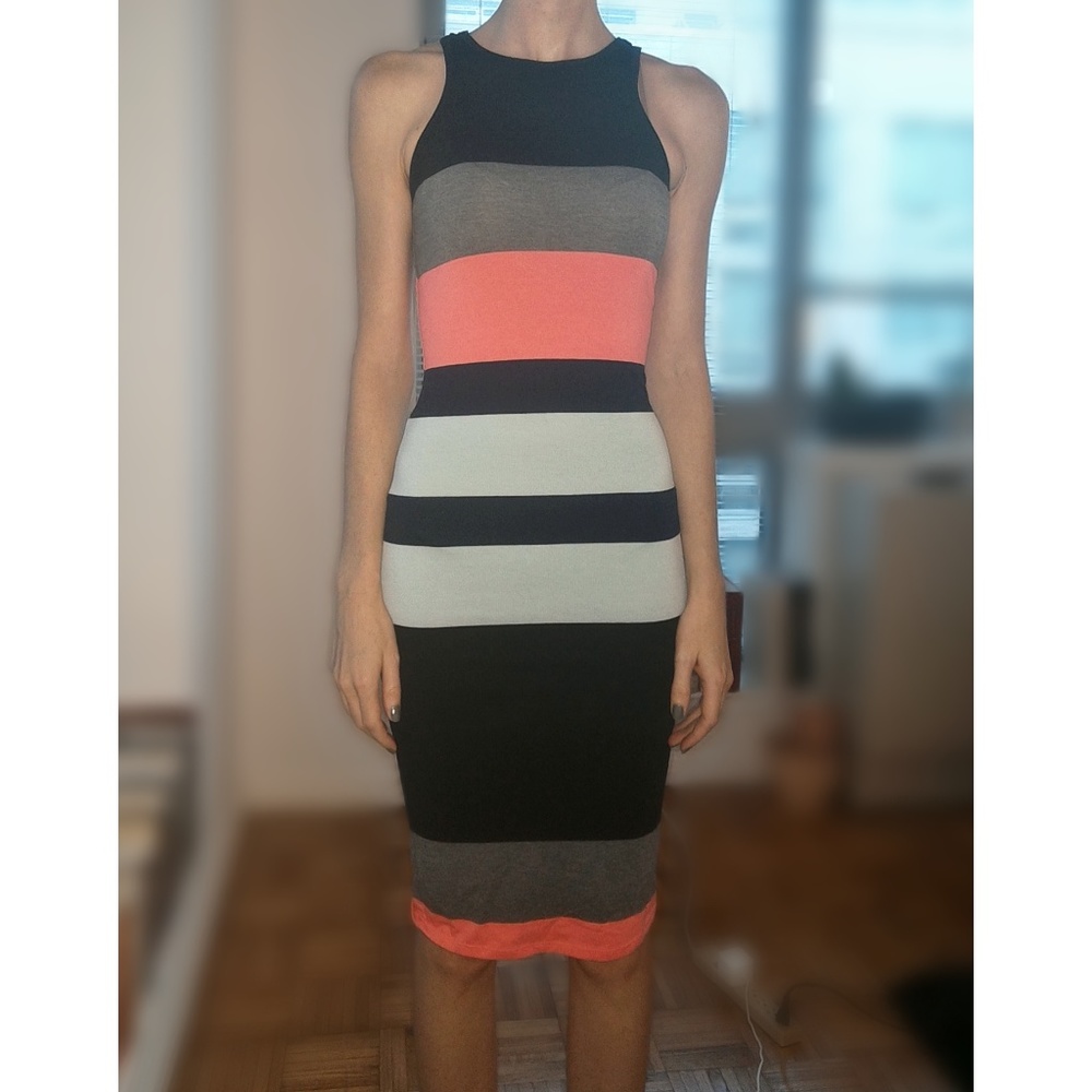 Express Striped Body Con Knee-Length Dress